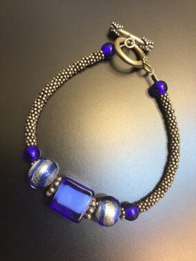 Artisan Cobalt Blue Art Glass Toggle Bracelet